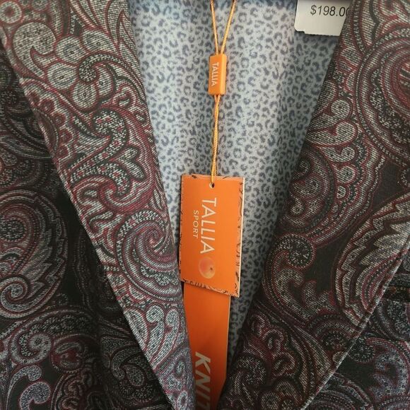 TALLIA Men's Paisley Burgundy and Gray Sports Coat Blazer Size Large - Picture 4 of 7